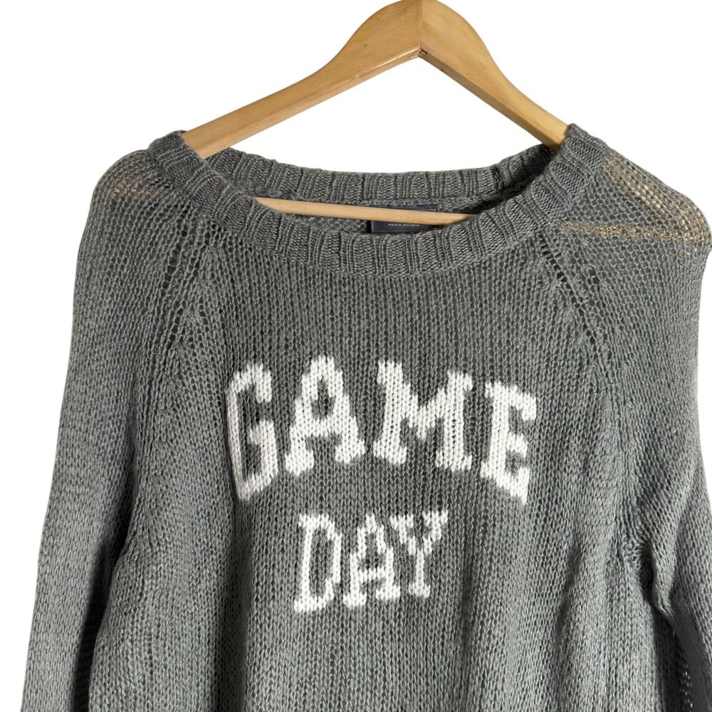 Wooden Ships Game Day Knit Sporty Gray Raglan Crewneck Wool Sweater S - Picture 3 of 6